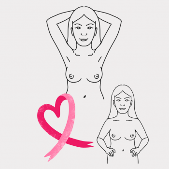 samobadanie piersi, ilustracja - ręce w górze i ręce na biodrach